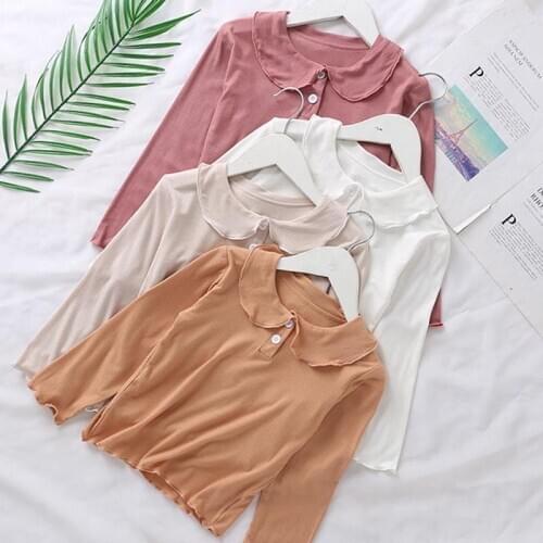 Girls Cotton Lace Blouses Baby All-Match Clothing Spring Autumn Long-Sleeve White Shirt Children Soft Clothes Toddler Sweet Tops