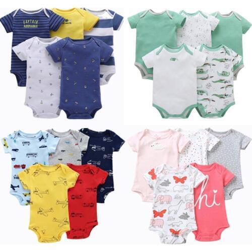 5pcs/lot Baby Romper Short Sleeve Cotton Boy Girl Clothes Summer Jumpsuits Clothing Set Body Suits 6-24 Months Bebe Costume