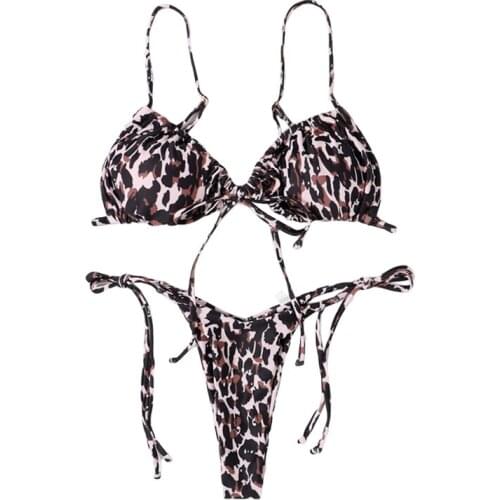 Quanss Leopard Print String Bikini Set Women Summer Beach Wear 2 Piece Swimsuit Female Biquini Solid Swimwear Sexy Bathing Suit