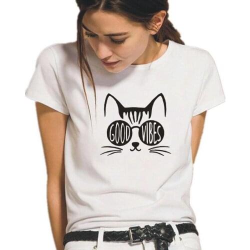 Summer Harajuku Shirt T Shirt Women Tops Black Cat Print Casual Cartoon Tee Shirt Femme Short Sleeve Women Tshirt Camiseta Mujer