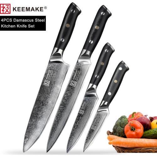 KEEMAKE 4PCS Kitchen Knives Set Chef Utility Slicer Paring Knife Japanese Damascus VG10 Steel Sharp Cutter Tools G10 Handle