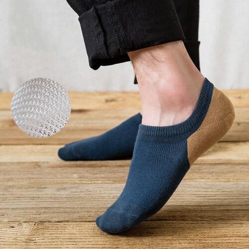 5 Pairs Of Mens Breathable Cotton Socks New Color Matching Shallow Mouth Harajuku Invisible Socks Non-slip Silicone Boat Socks