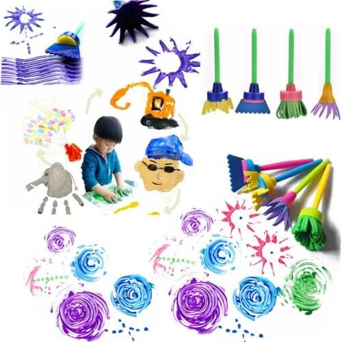New 4pcs/set DIY Painting Tools Drawaing Toys Flower Stamp Sponge Brush Set Art Supplies For Kids MU887897