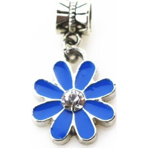 20pcs/lot blue daisy flower charms hanging charm big hole pendant beads charm fit pando bracelet diy jewelry dangle charms