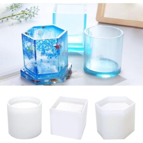 Resin Molds, Silicone Molds Resin Epoxy Resin Casting Art Molds for DIY Cup Pen Soap Candle Holder Ashtray Flower Cylinder Cubo