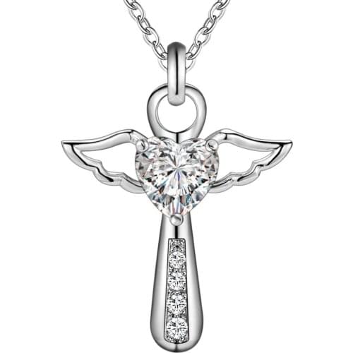 Lovely Charms wedding 925 Sterling silver women necklace Cross jewelry lady stone crystal fashion cute pendant necklace lover