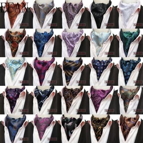 Drop Shipping Hot Ascot Tie Cravat Men Neck Tie Satin Self Tie for Wedding Newest Red/Black/Blue/Rose/Gold Dots Ascot