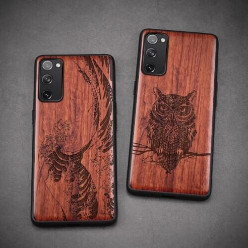 Carved Wood Case For Samsung Galaxy S20 FE Shockproof Case TPU Cover For Samsung S20 FE Case Wood Shell S20FE