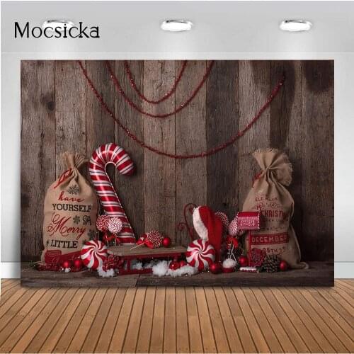 Merry Christmas Newborn Kids Portrait Photography Backdrop Rustic Brown Wood Background for Photo Studio Candy Balloons Props