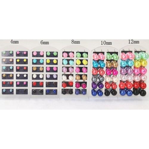 12 Pairs/Set Colorful Solid Color Imitation Pearl Stud Earrings For Women Ear Jewelry Round Ball Earring 4 6 8 10 12mm