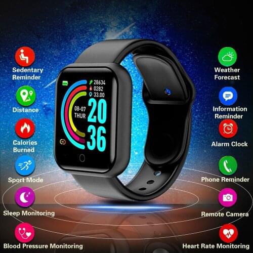D20 Bluetooth-compatible Watches Men Waterproof Sport Fitness Tracker Smart Bracelet Blood Pressure Heart Rate Monitor Y68