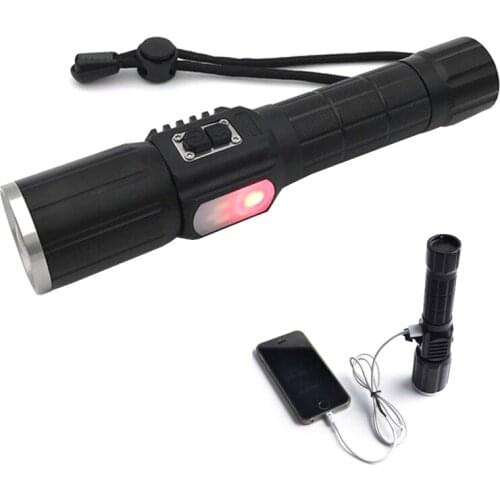 T6 Tactical flashlight White Light Red blue light flash rechargeable led 18650 torch USB light Lantern Lamp Torche Zaklamp