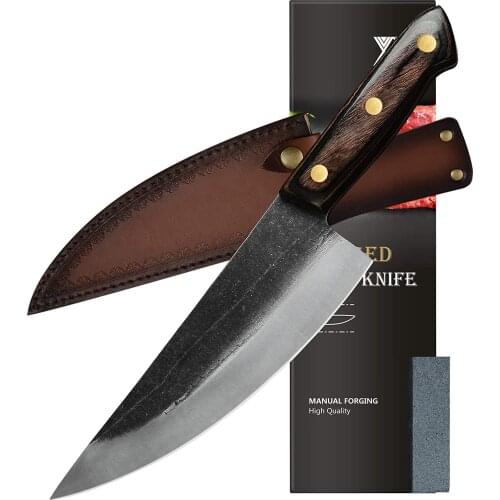 XYJ FULL TANG 8 Inch Chef Knife Handmade Forged Kitchen Knives with Leather Sheath