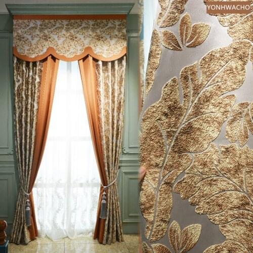 Custom curtain Living room villa luxury American thick shading blue gold cloth blackout curtain valance tulle drape C843