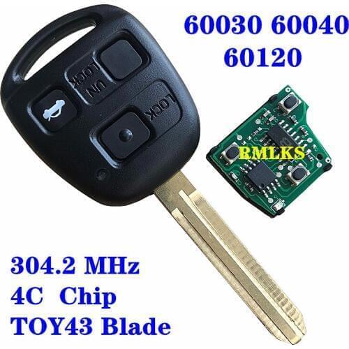 For Toyota Prado 120 2002 2003 2004 Replacement Remote Control Car Key Fob 304.2MHz 4C Chip P/N 60120 60030 60040