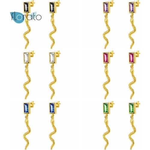 925 Silver Ear Needle Petite Snake Shape Crystal Stud Earrings for Women Gold Color Animal Earrings Fashion Females Jewelry Gift