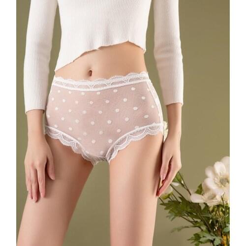 Panties Women Dot Mesh Lace Underwear High Waist Briefs Transparent Ultra Thin Panty Intimates Lingerie Female Sexy Underpants