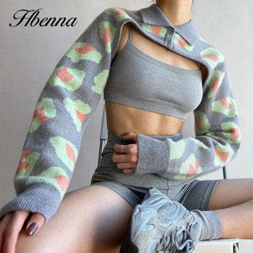 Hbenna Print Knit Cropped Pullover Women Turn-Down Collar Fashion Long Sleeve Hollow Out Backless Super ShorCtop Top Cut Hoodie