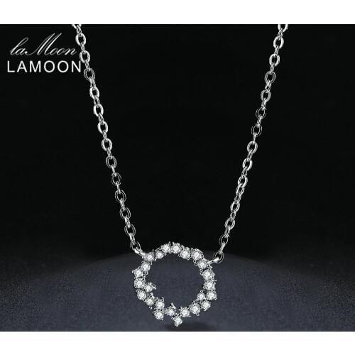 LAMOON S925 Pendant Necklace for Women Round Circle of Ocean 925 Sterling Silver Fine Jewelry Wedding Party Accessories NY065