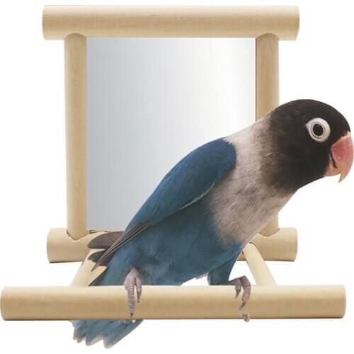 1PCS Parrot Stand Creative Wooden Hanging Bird Stand Parrot Perch with Mirror Parrot Bite Standing Training Creative Toys