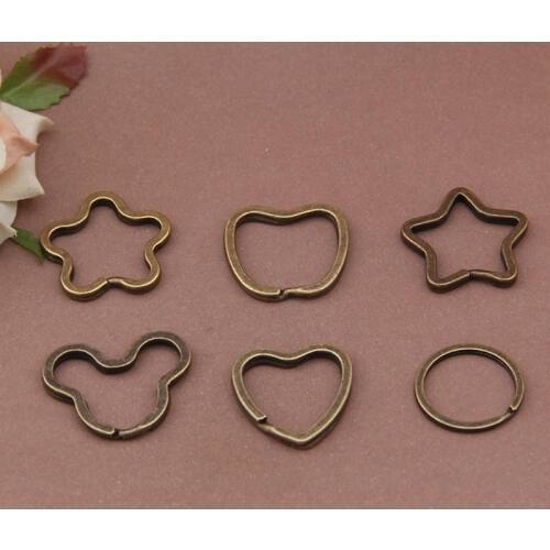 10pcs/lot Metal Antique Bronze Color Blank Key Ring Heart Star Shape Round Double Circle Connector for DIY Key Chain Findings