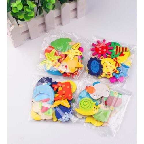 12pcs/lot Wooden Cartoon Fridge Magnet Fridge Stickers Animal Cartoon Colorful Kids Toys Child Educational Toys Gifts