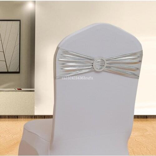 200pcs Chair Cover Bands Spandex Stretch Lycra Chair Covers Bows with Diamond Ring for Weddings 15X35cm