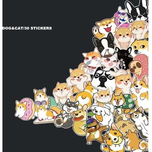 30pcs Cute Cat and dog stickers for kids homemade book stickers on laptop / decorative scrapbooking / DIY
