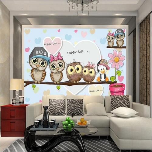 Wallpapers Youman Custom Cartoon Wallpaper Cute Cartoon Owl Printing 3d Photos Extra Thick Modern Wallpaper Bedroom Restaurant