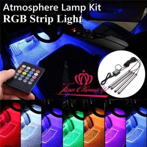 4 12LED Car Interior Light Amosphere SUV Floor Strip Lamp Music Remote Control