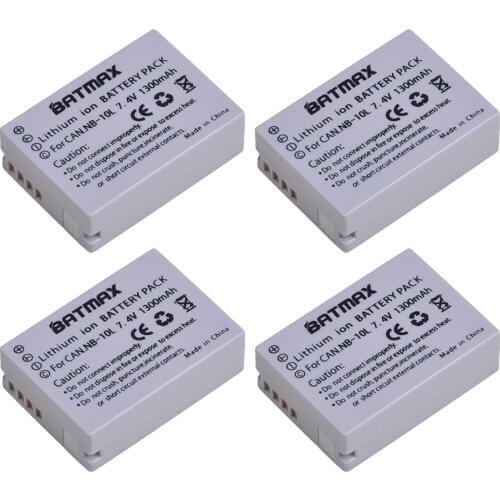 4Pcs 1300mAh NB-10L NB 10L Camera Battery for Canon SX40 HS SX40HS SX50 HS SX50HS G1 X G1X G15 G16 SX60 HS G3X Cameras