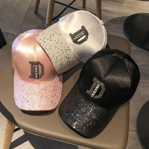 Letter D Rhinestones Women Baseball Cap Outdoor Adjustable Embroidered Hip-hop Female Solid Color Peaked Hats Sunhat