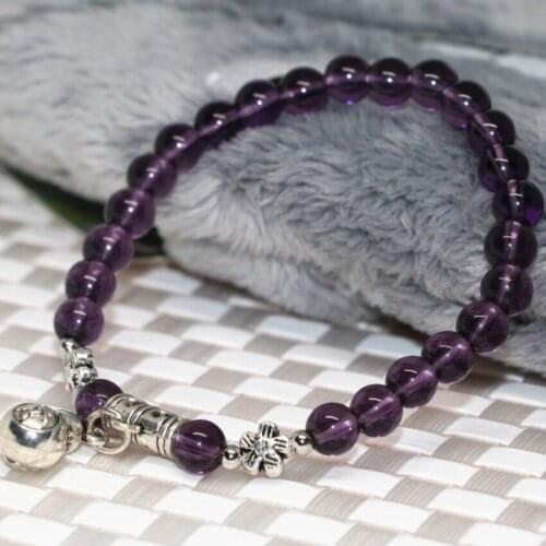 Bohemia style fashion purple electroplate crystal glass 6mm round beads bracelets for women gourd pendant jewelry 7.5inch B2123