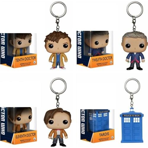 FUNKO POP Doctor Who Dr.Who DW Doctors Keychain Toy Tenth Doctor Eleventh Twelfth Doctor Tardis Vinyl Action Figure Keyring