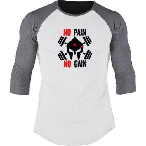 Brand 2021 Spring Seven-quarter Sleeve T Shirts Men Casual Slim Fit Skull Printed Fashion Cotton Male Fitness Tops Pullover