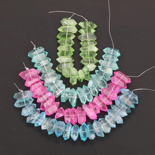 Full Strand Blue Color Natural Quartz Crystal Double Point Stick Beads,Stick Points Crystal Beads Pendant Necklace XFX-159AMCB
