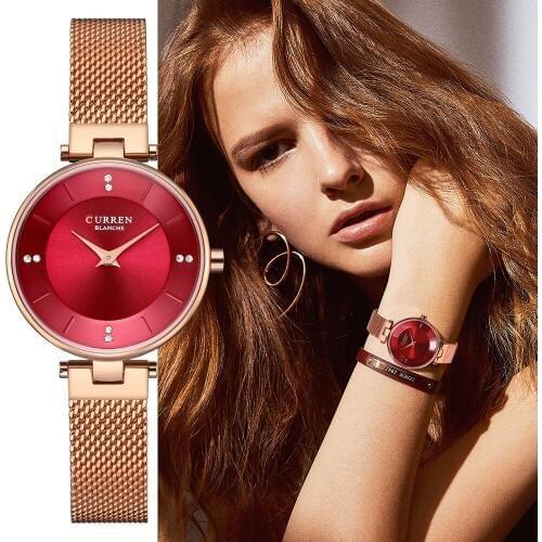 CURREN Luxury Women Watch Fashion Crystal Rhinestone Stainless Steel Mesh Belt Quartz Ladies Watches Rose Gold Femme Dress Clock