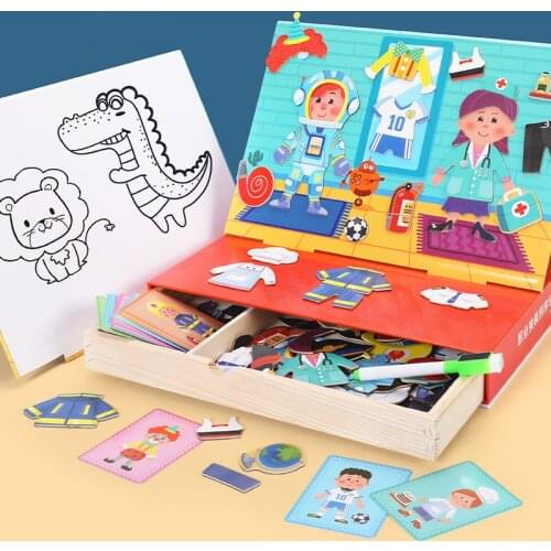 Kids Magnetic Puzzle Baby Dress Up Early Learning Educational Wooden Drawing Toys Gifts Variety Creative Games For Children