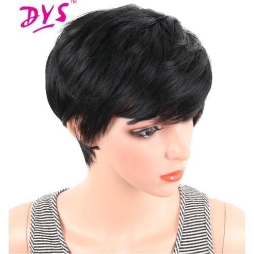 Deyngs Short Straight Synthetic Wigs Pixie Cut Natural Hair Wig With Bangs For Black Women Brown Black Cosplay For Halloween