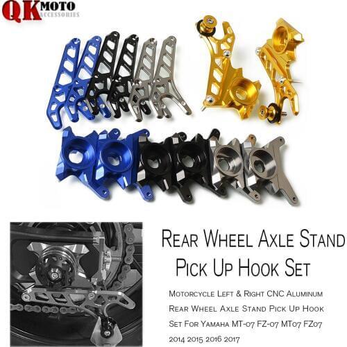 FOR YAMAHA MT-07 FZ-07 MT07 FZ07 Left & Right CNC Aluminum Rear Wheel Axle Stand Pick Up Hook Set Motorcycle 2014 2015 2016 2017