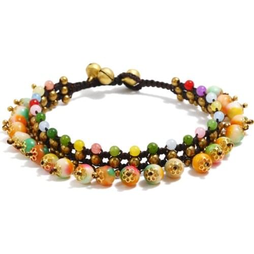 European and American Bohemian Style Semi-precious Stone Womens Anklet Wax Thread Hand-woven Beach Vacation Female Anklet