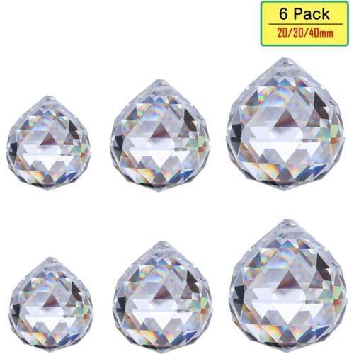 H&D 20/30/40mm 6pcs Faceted Crystal Ball Prism Rainbow Feng Shui Lamp Hanging Drop Pendants Wedding Decoration