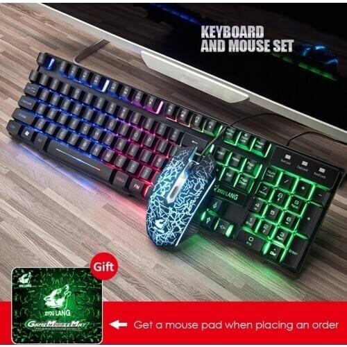 Gaming Keyboard And Mouse Combos with Colorful LED Backlit Rainbow Wired Computer Keyboard and USB Mouse Set for PC Laptop Gift