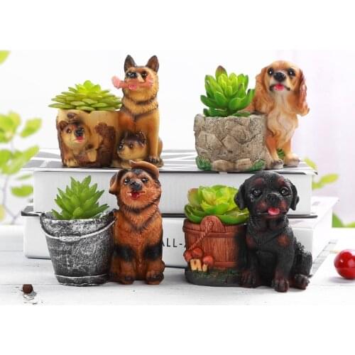 1PC Dog Cartoon Succulent Plants Pots Decorative Desktop Flower Resin Flower Basket Without Planters for Succulents Ceramic