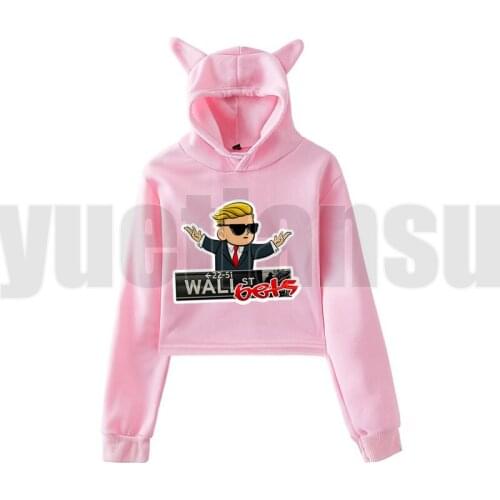Cat Ear Gamestop Sweatshirt Female Wallstreetbets Hoodies Women Cat Crop Top Hoodie Anime Trend WSB Oversized Streetwear