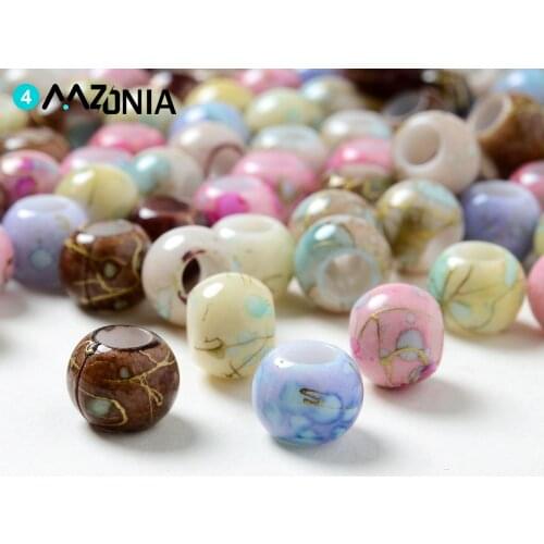 30/50/100pcs Imitation Natural Stone Round Beads Flower Pattern Big Hole Color Acrylic Bead For Jewelry DIY Bracelet Accessories