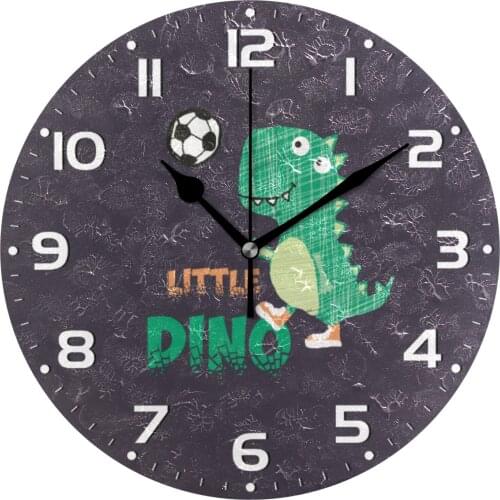 25cm Round Dinosaur Hanging Wall Clock DIY Non Ticking Silent Wall Watch for Living Room Quiet Desk Clock Relogio De Parede
