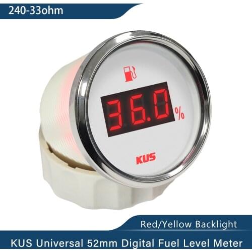 KUS 2" Fuel Oil Level Gauge Meter Indicator 240-33ohm with Red and Yellow available Backlight 12V/24V for Car Boat