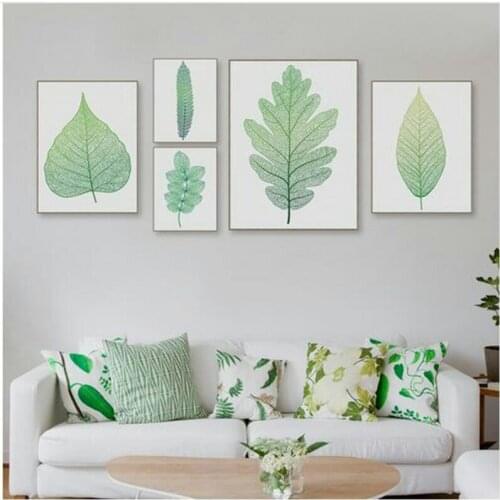 New Arrival Nordic Decorative Wall Pictures for Living Room Fresh Green Leaves Wall Art Canvas Painting Garden Decoration
