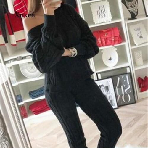 Retro 2021 Autumn and Winter Solid Color Suit New Lady Suit Sweater Jogging Plain Casual Wear Sportswear Casual Loose